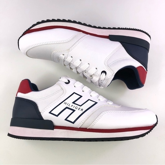 Tommy Hilfiger Mens Mainer Leather Sneakers Shoes Athletic Logo Lace Up 8M - Picture 2 of 12